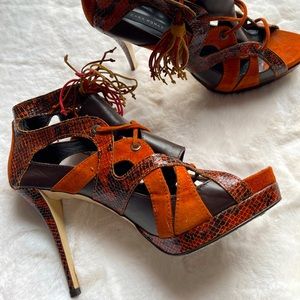 Zara suede and leather tassel laced open toe heel size 10/41